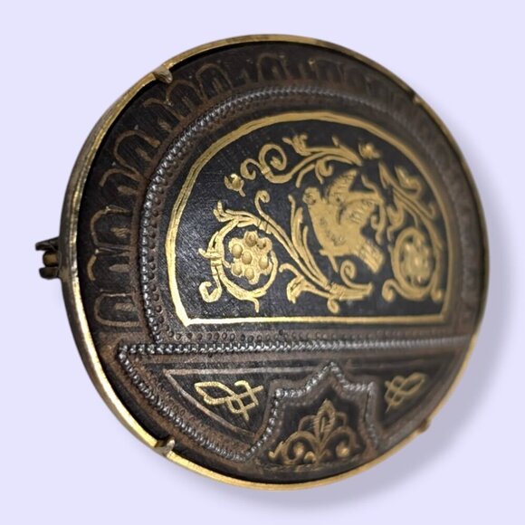 Antique Damascene Oval Brooch - Picture 3 of 8